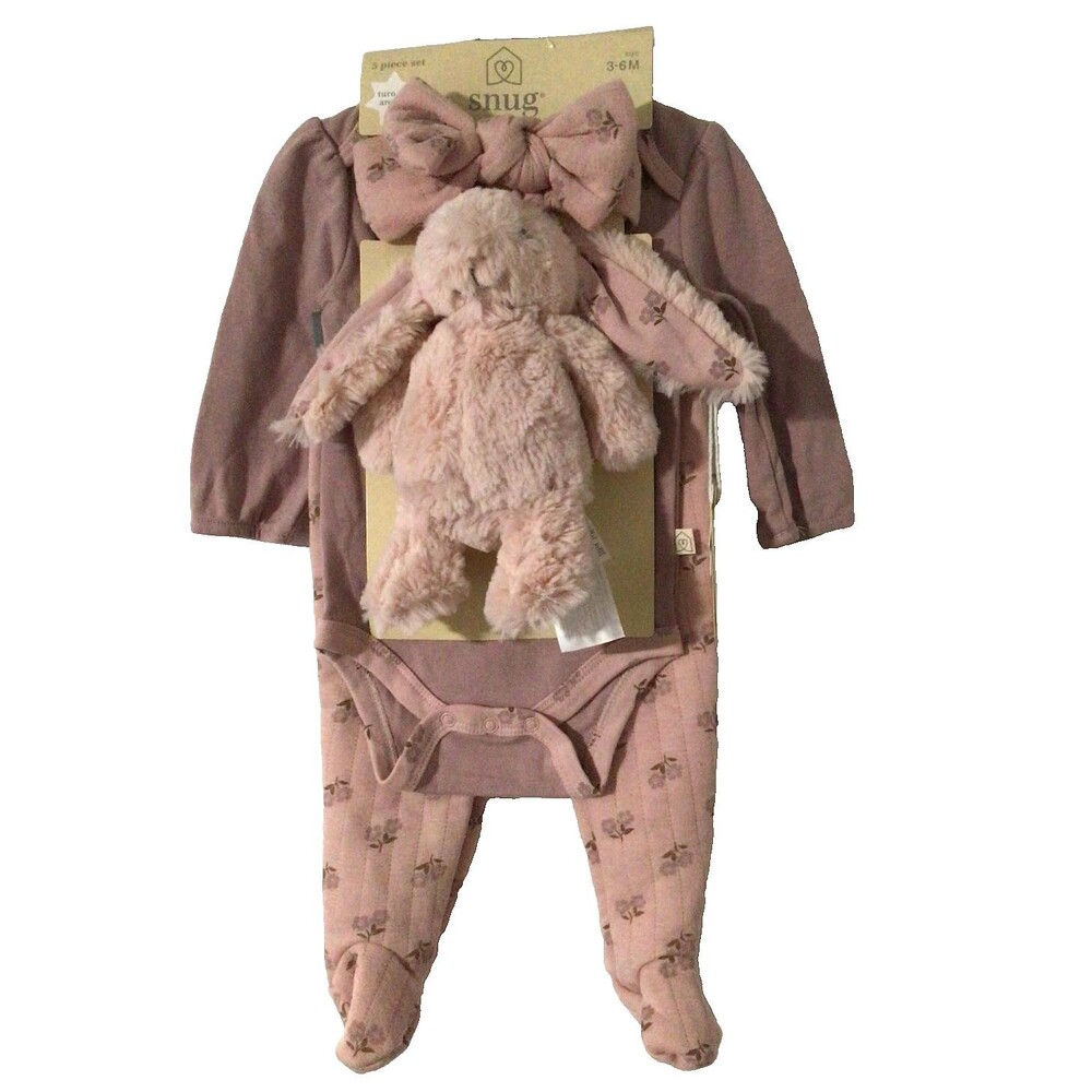 Snug Baby Girls Bunny Rabbit Pastel Floral 5 Pieces Set Size 3-6 Months NWT